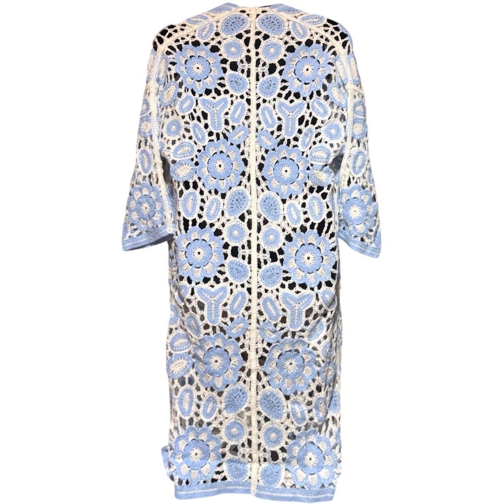 POL Blue Crochet Duster Cardigan Boho Kimono Open Knit Lace Patchwork Floral NEW - Picture 11 of 16